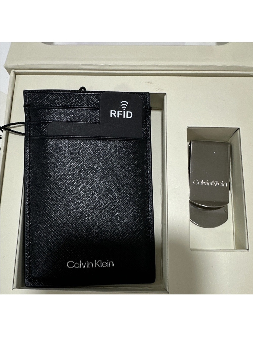 Calvin Klein Black Card Holder with Silver Money Clip